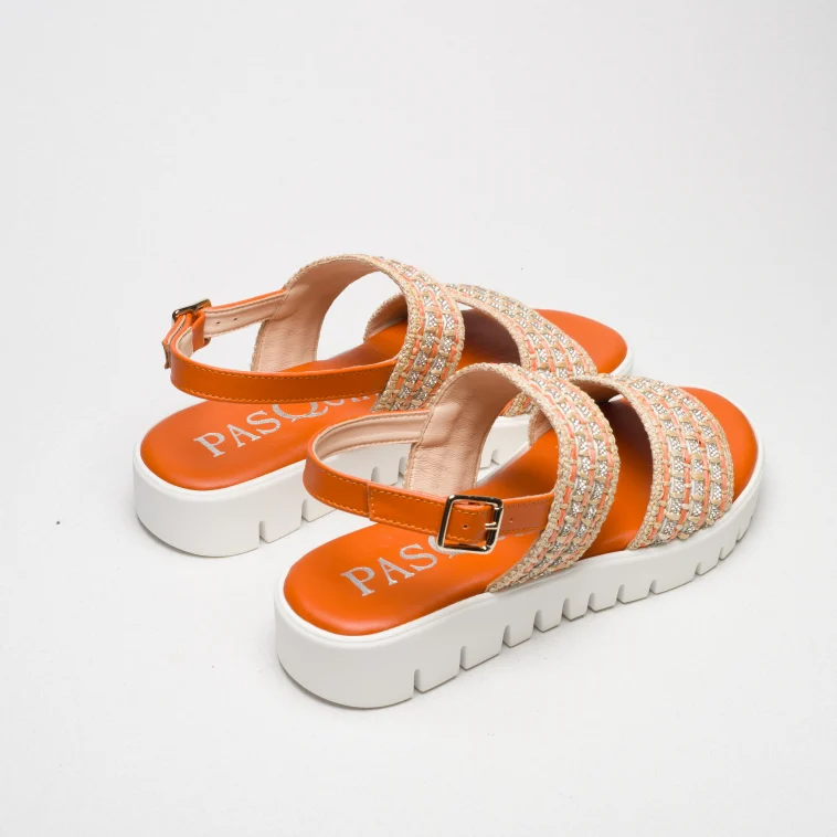 Pasquini Lisa sandalo arancio in rafia con strass