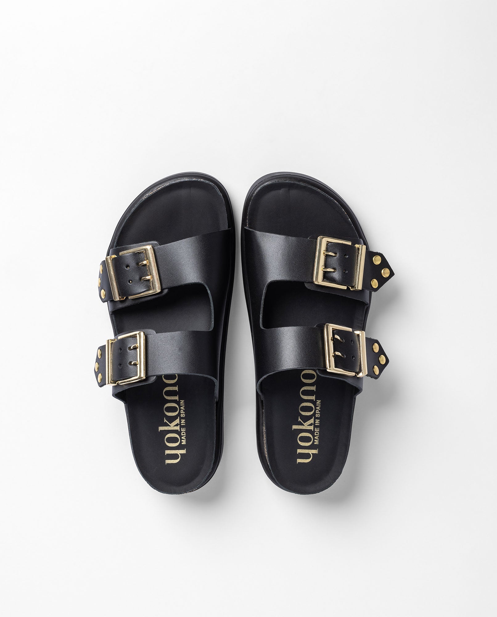 Yokono Tunez-262 sandali plateau neri in pelle