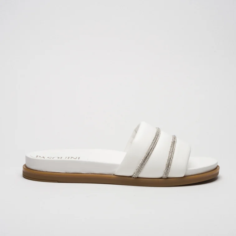Pasquini Nora ciabatta bianca con strass 2,5 cm