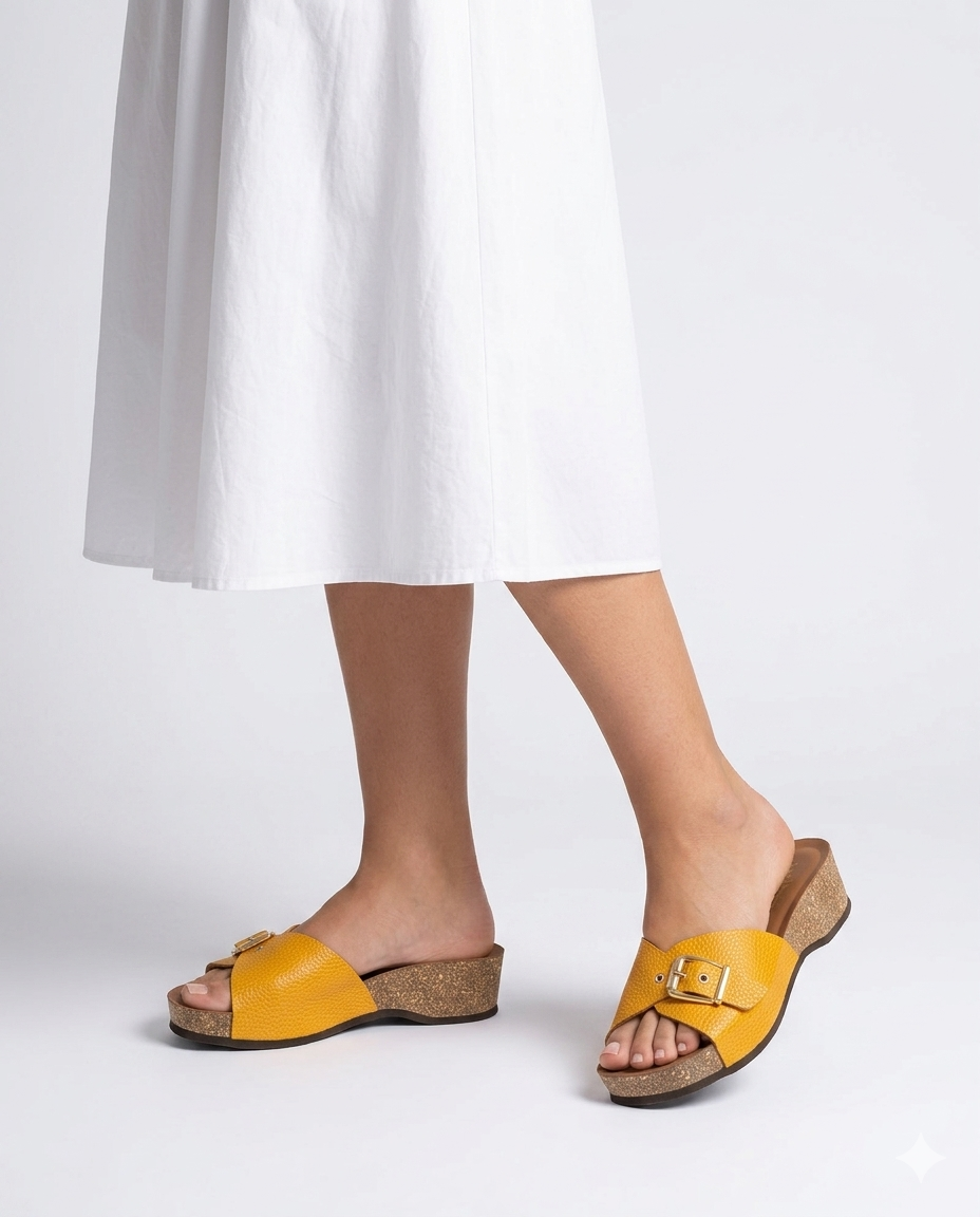 Yokono Bogo-260 sandali con zeppa arancioni in cuoio