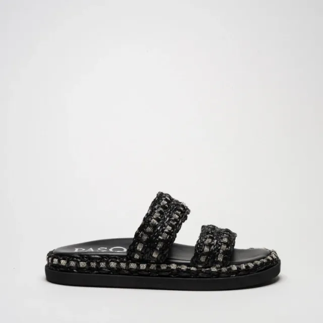 Pasquini City Chic Lea ciabatta nera rafia strass