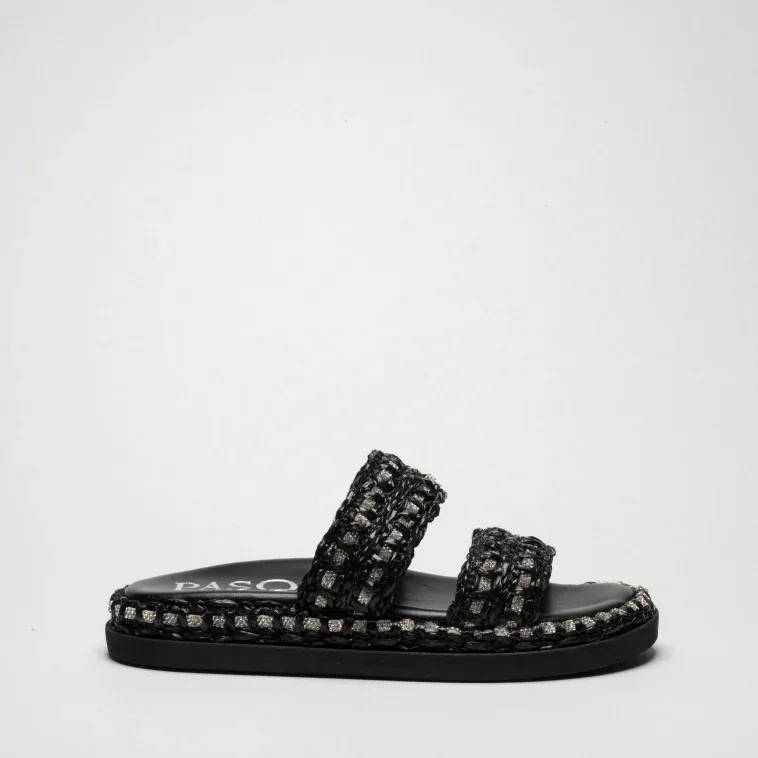 Pasquini City Chic Lea ciabatta nera rafia strass
