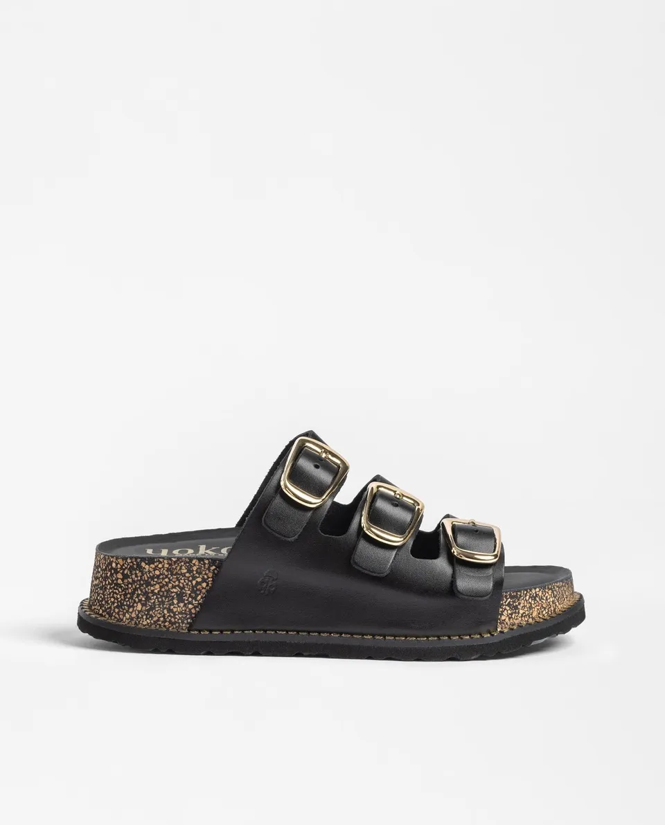 Yokono Ali 260 sandali plateau nero sughero con fibbie