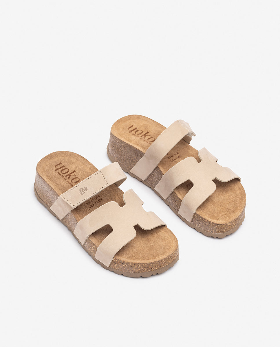 Yokono Wiwi-125 sandalo zeppa beige in pelle