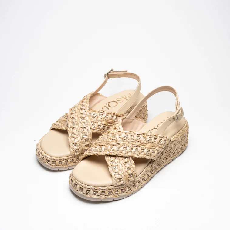 Pasquini Livia sandalo beige zeppa 6 cm rafia