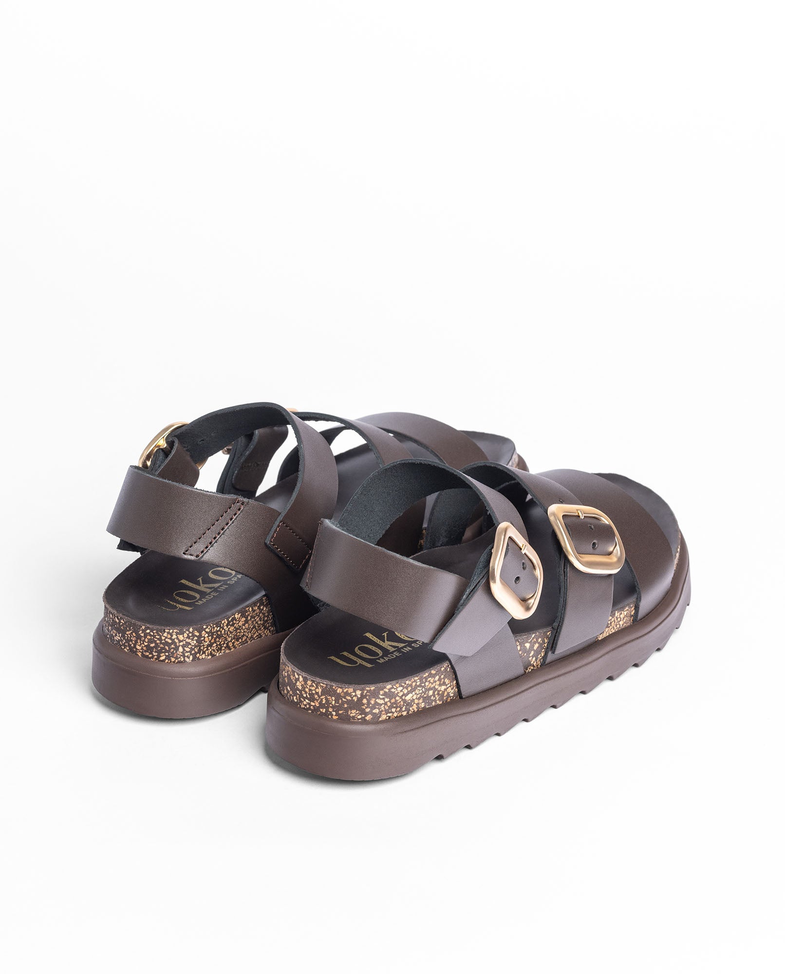 Yokono Tunez-127 sandali plateau marrone con fibbia