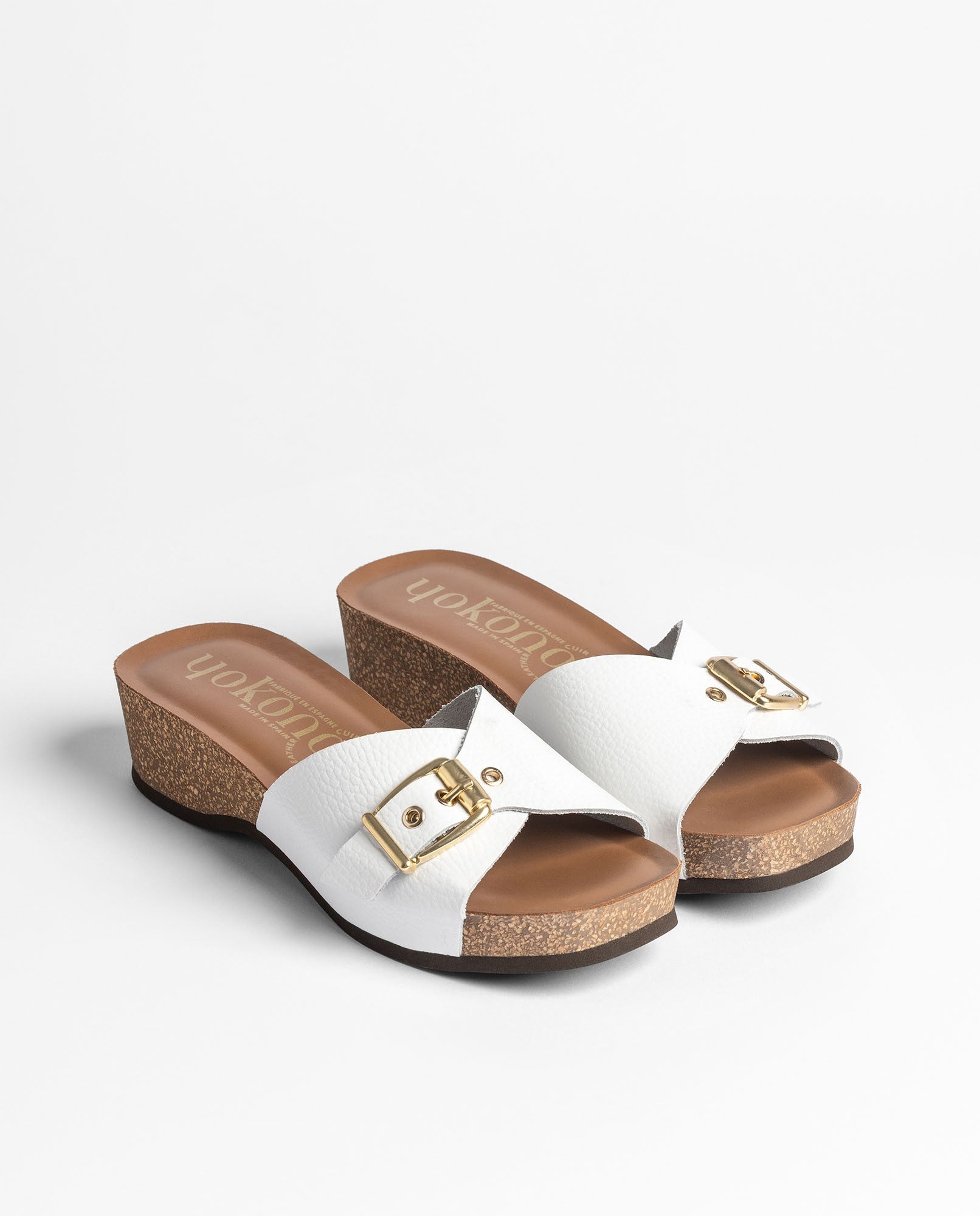 Yokono Bogo-260 sandali zeppa bianco con fibbia