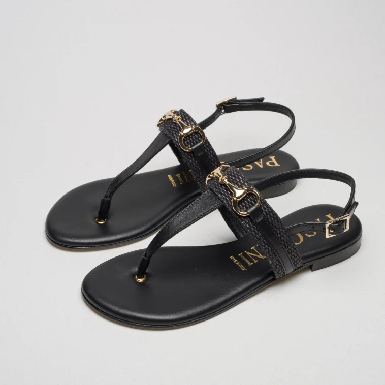 Pasquini Calzature Capri sandalo infradito nero cuoio