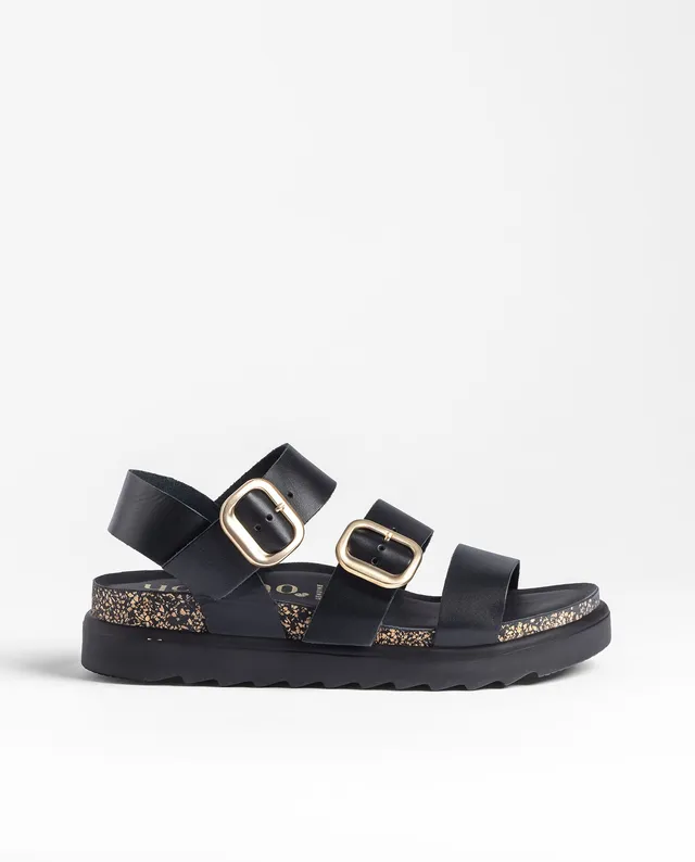 Yokono Tunez-127 sandali con zeppa donna neri in cuoio