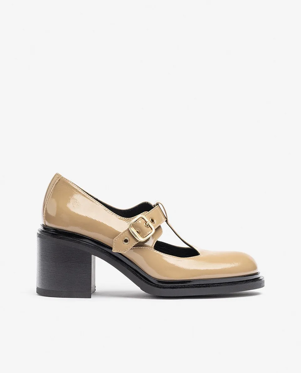 Yokono Ella-003 scarpe donna beige tacco 6 cm con fibbia