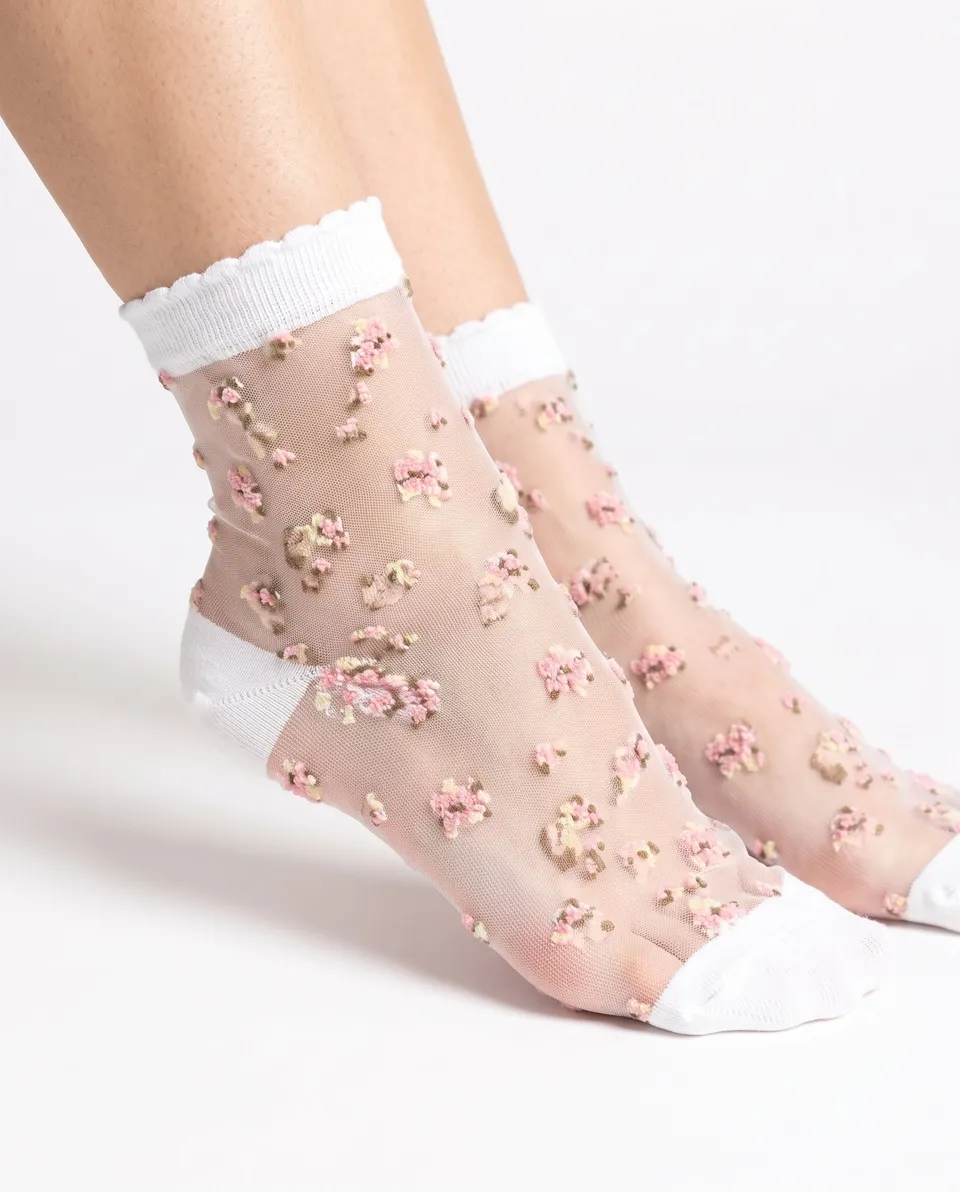 Yokono Nely calzini donna bianchi con fiori
