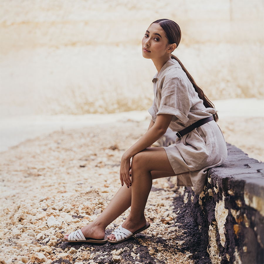 Salt-Water Retro Slide ciabatte donna bianche cuoio