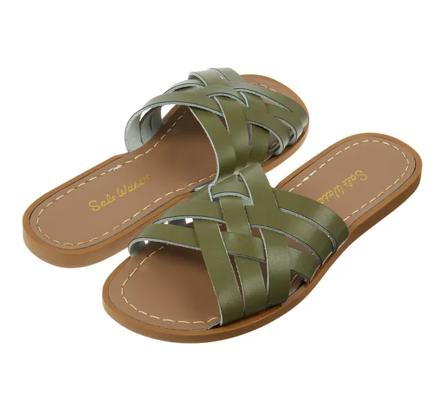 Salt-Water Sandals Retro Slide ciabatte donna verde oliva pelle