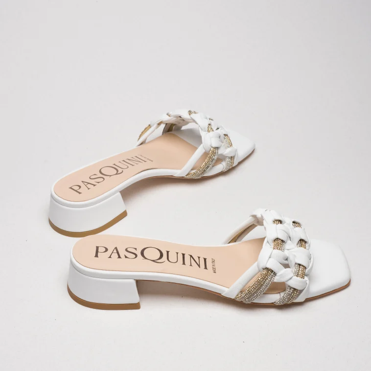 Pasquini Mia sabot bianco con strass tacco 3,5 cm