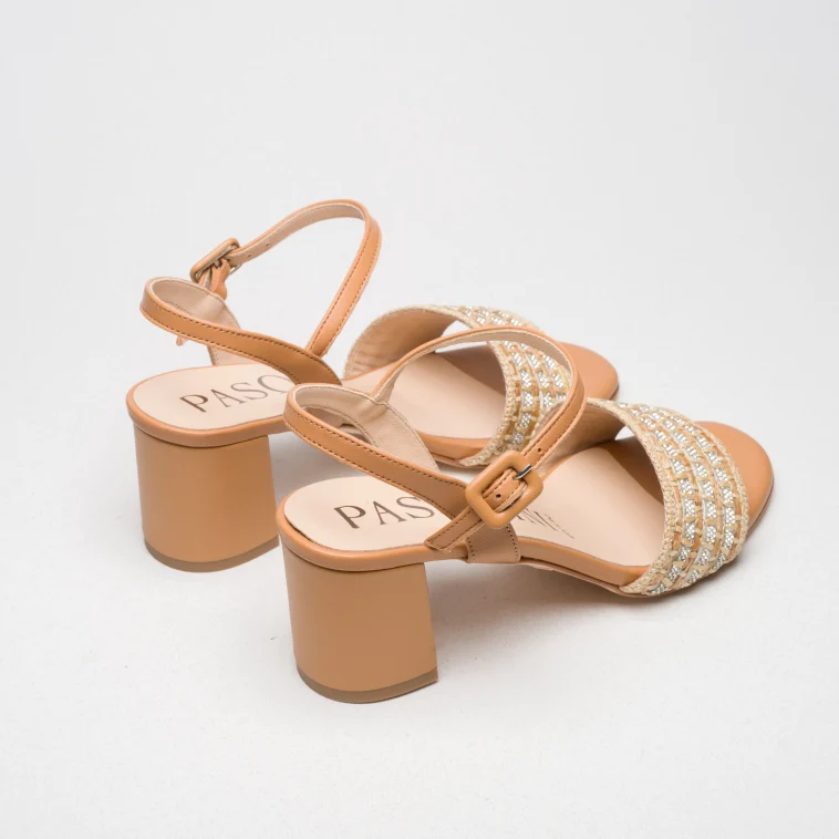Pasquini Calzature Gaia sandalo tacco 6 cm cuoio beige rafia