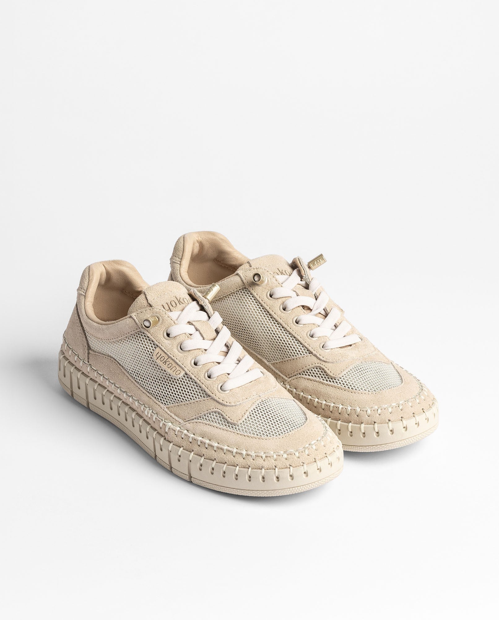 Yokono Flow FLOW-104 sneakers donna beige in pelle