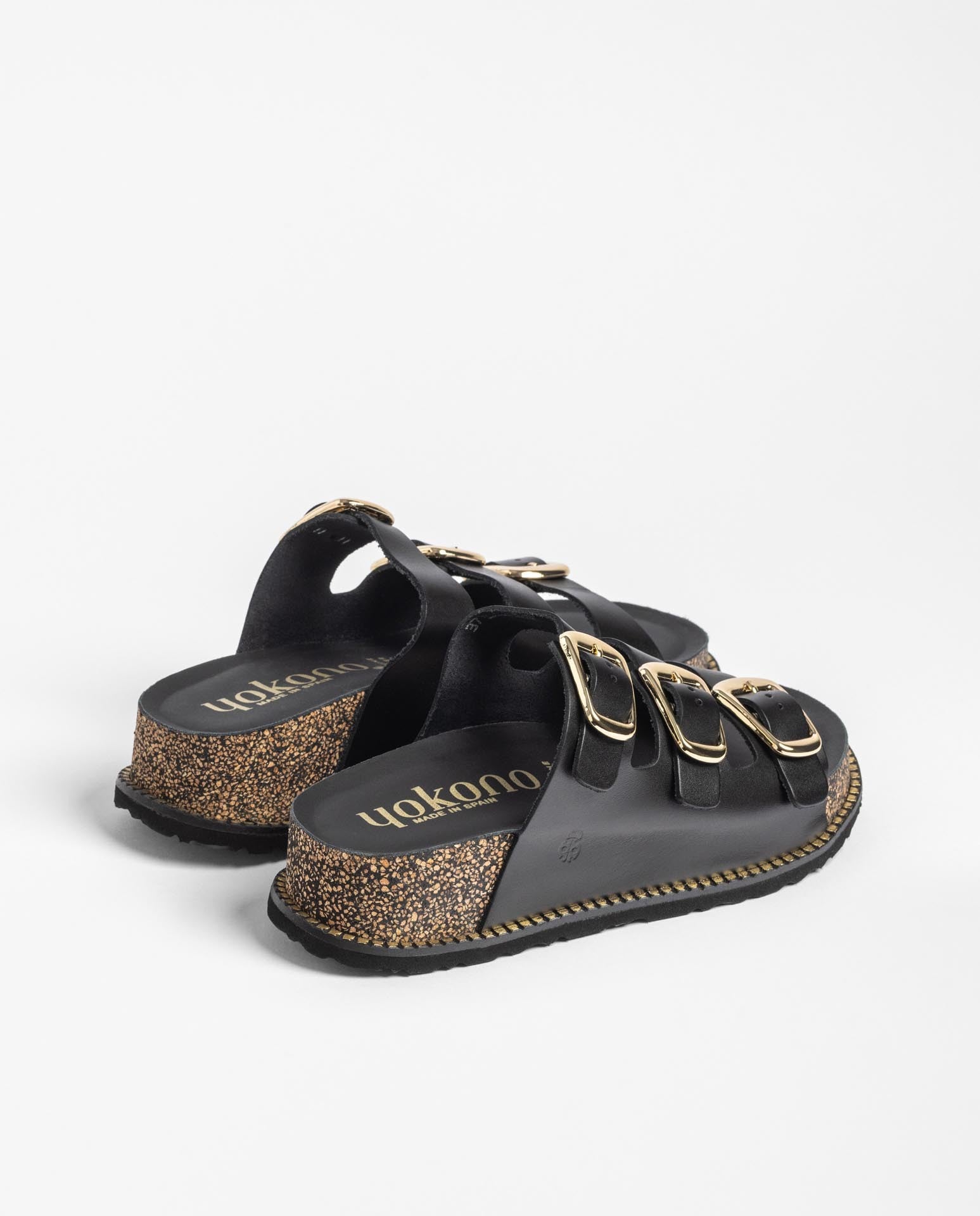 Yokono Ali 260 sandali plateau nero sughero con fibbie