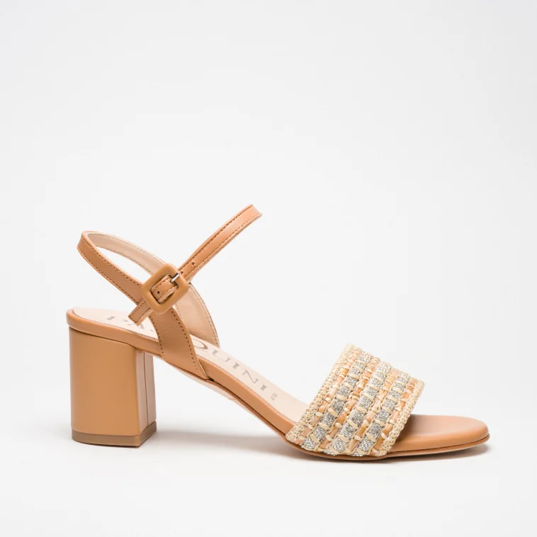 Pasquini Calzature Gaia sandalo tacco 6 cm cuoio beige rafia