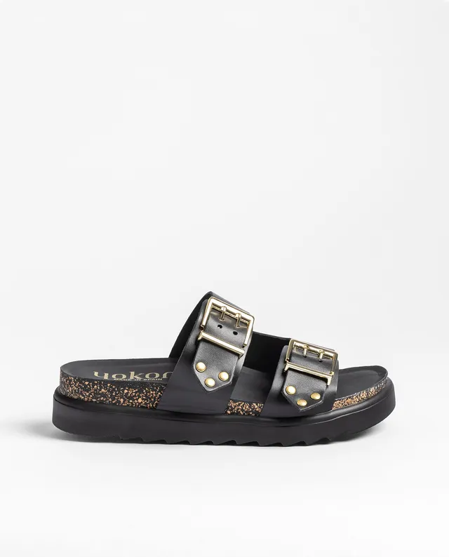 Yokono Tunez-262 sandali plateau neri in pelle