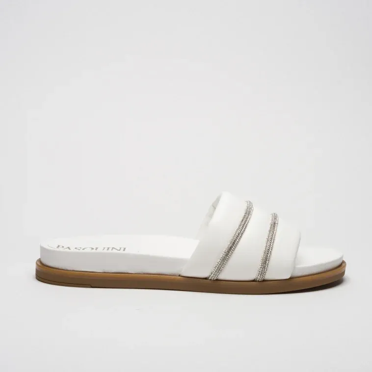 Pasquini Nora ciabatta bianca con strass 2,5 cm