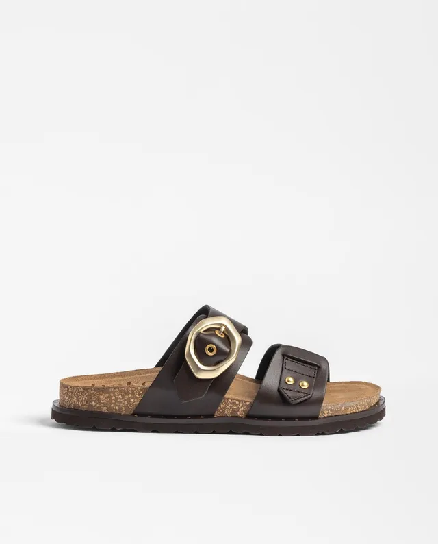 Yokono Bolus 254 sandali bassi marrone in pelle con fibbia