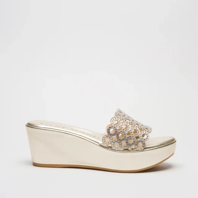 Pasquini Bianca sabot platino con strass zeppa 6 cm
