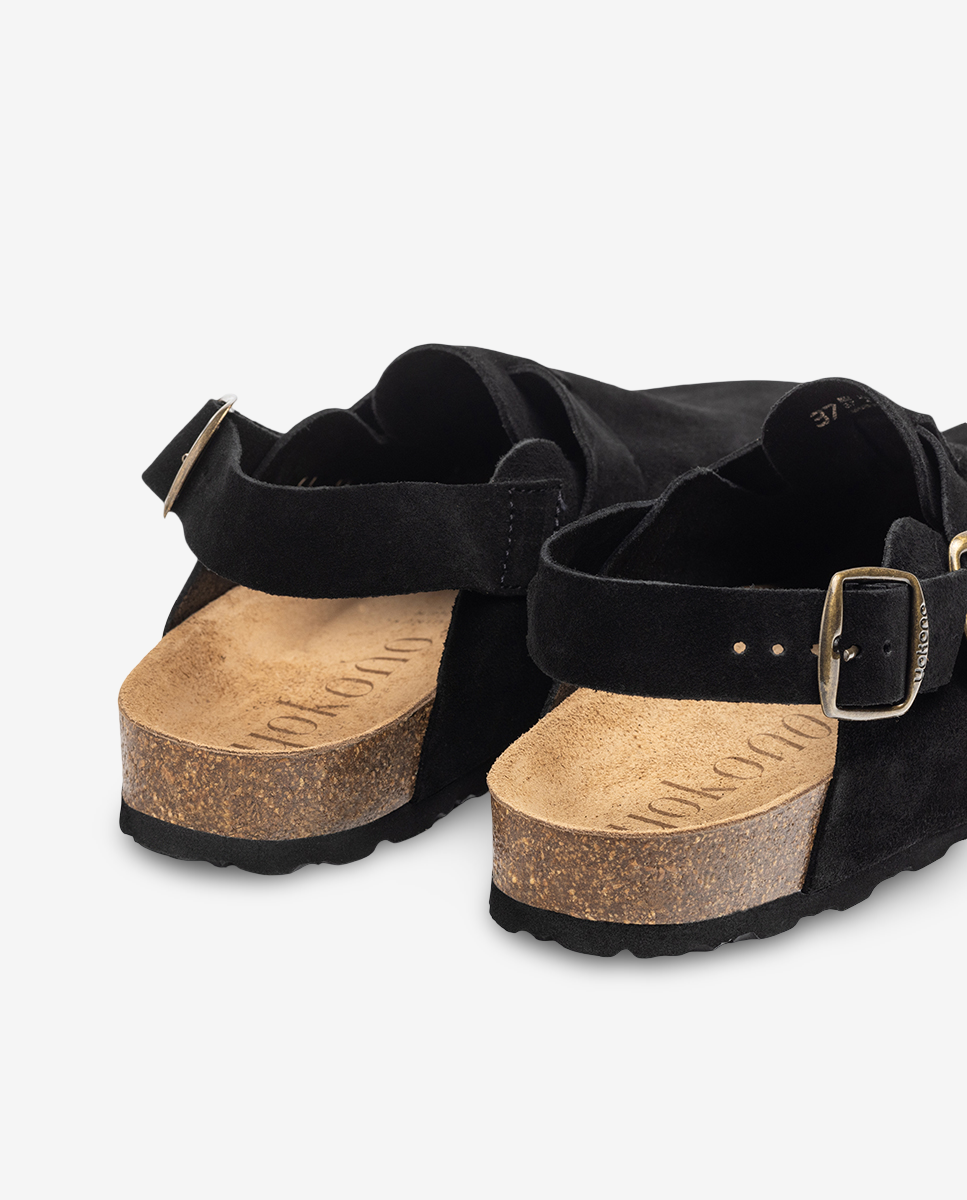 Yokono 600 zoccoli donna neri in pelle scamosciata