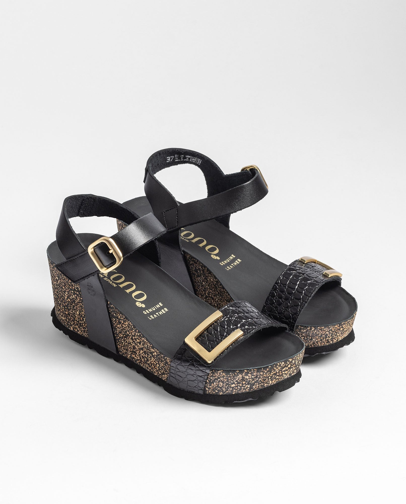 Yokono Bari 262 sandali con zeppa neri in pelle