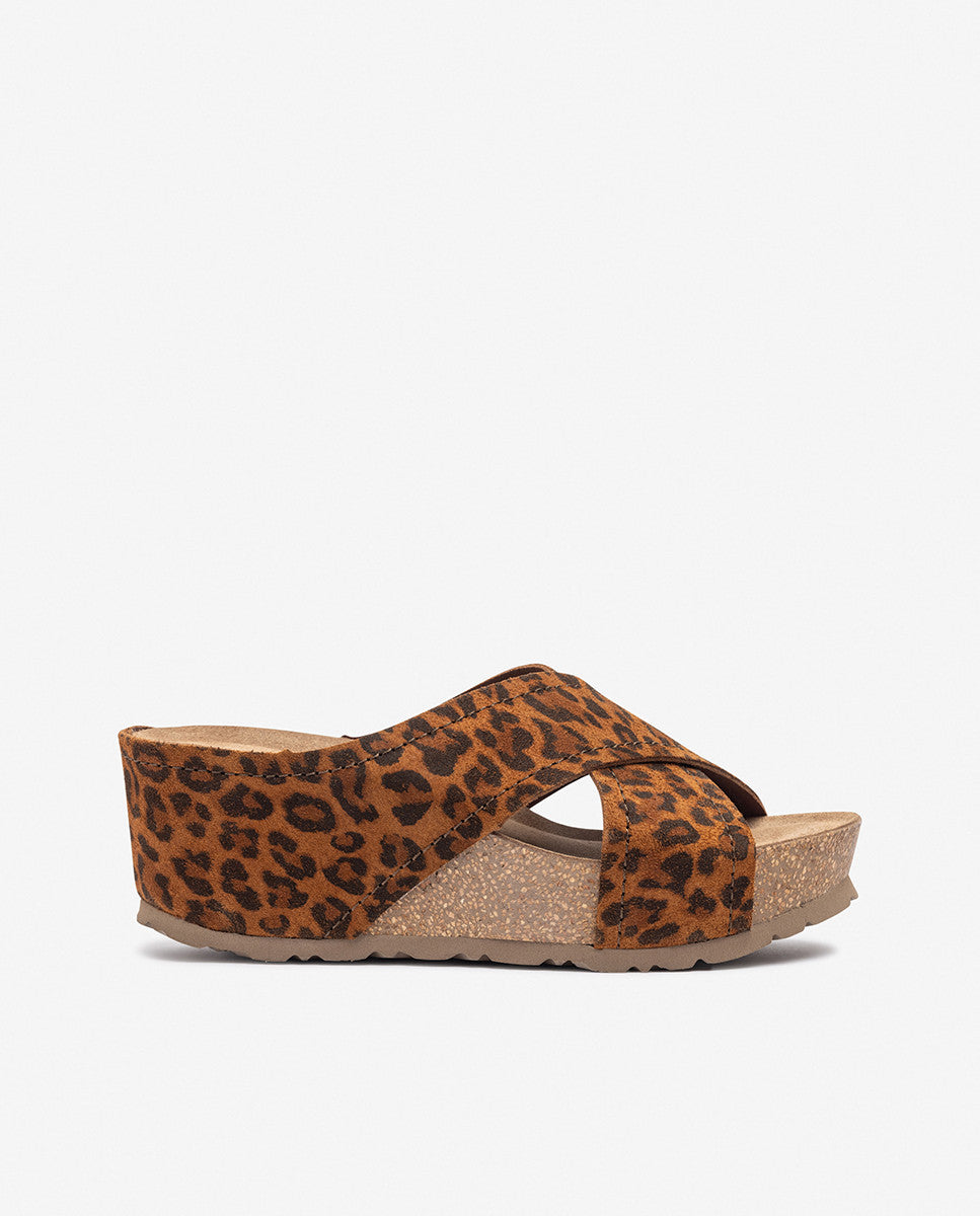 Yokono Bari-257 sandali con zeppa leopardati in pelle