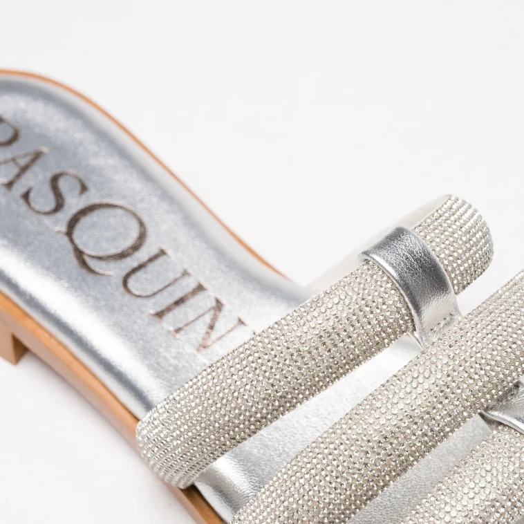 Pasquini Calzature Amalfi ciabatta argento strass flat cuoio