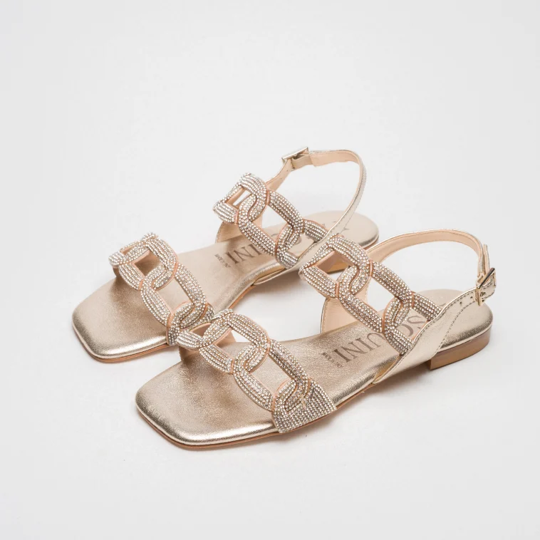 Pasquini Giulia sandalo tortora flat strass