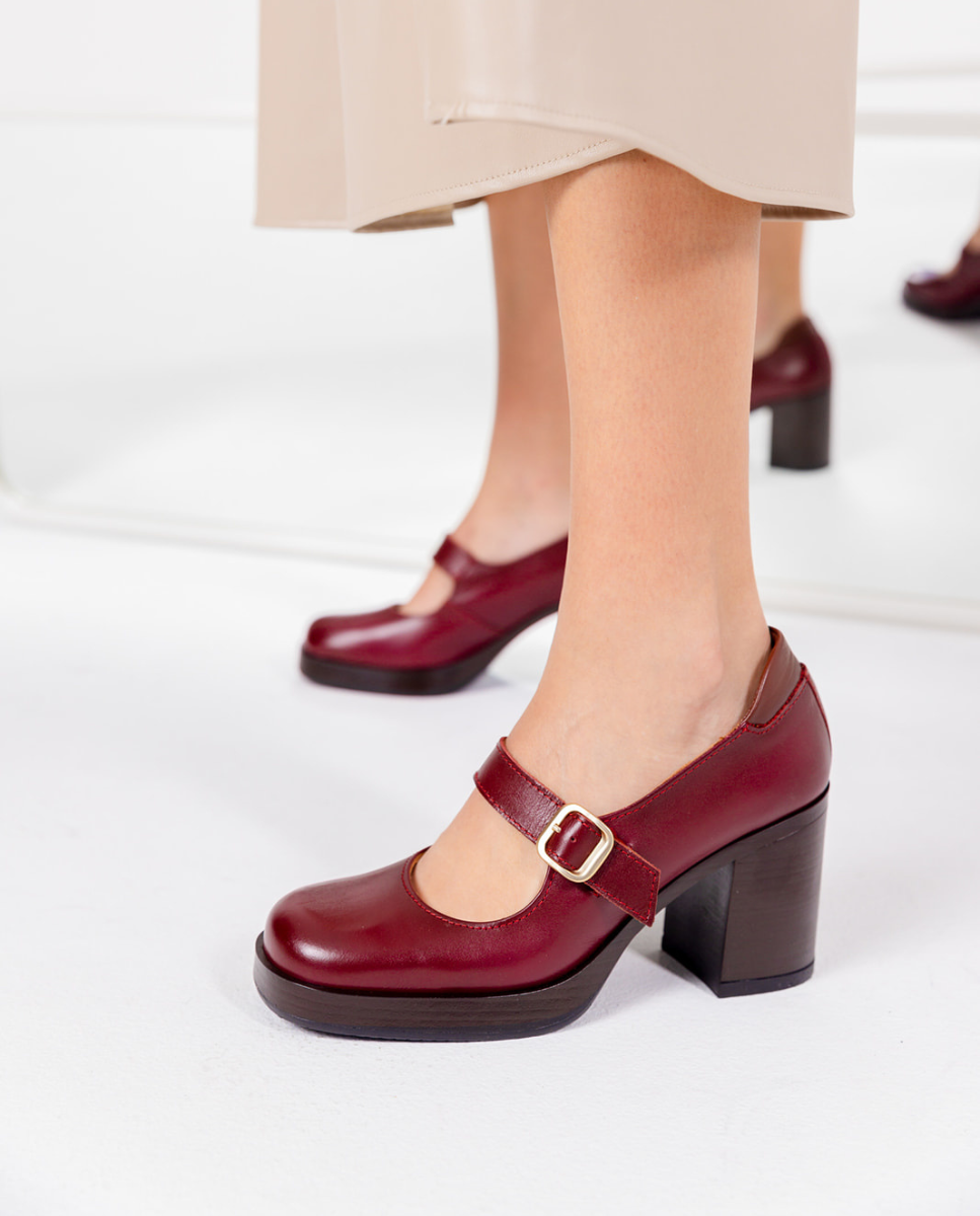 Yokono KOLIN-010 scarpe con tacco bordeaux pelle