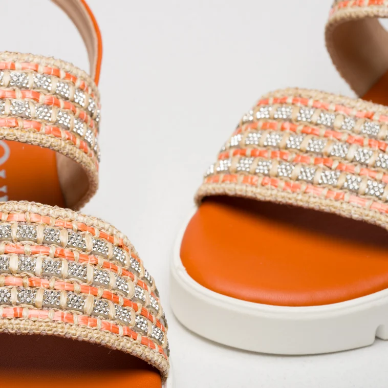 Pasquini Lisa sandalo arancio in rafia con strass