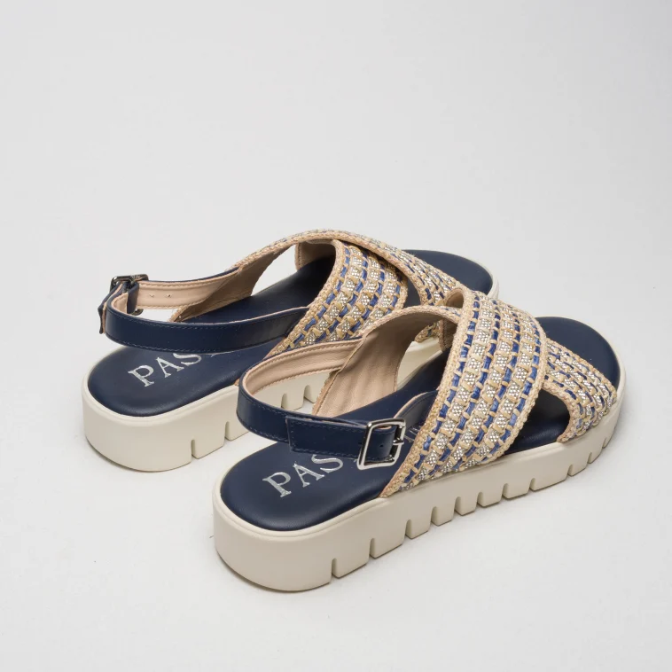 Pasquini Calzature Alma sandalo blu beige platform strass