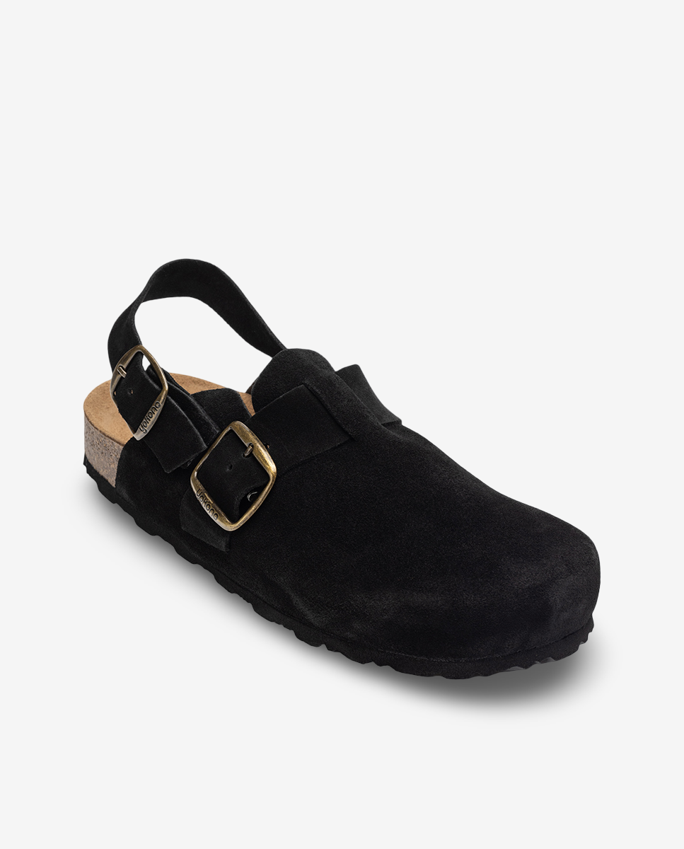 Yokono 600 zoccoli donna neri in pelle scamosciata