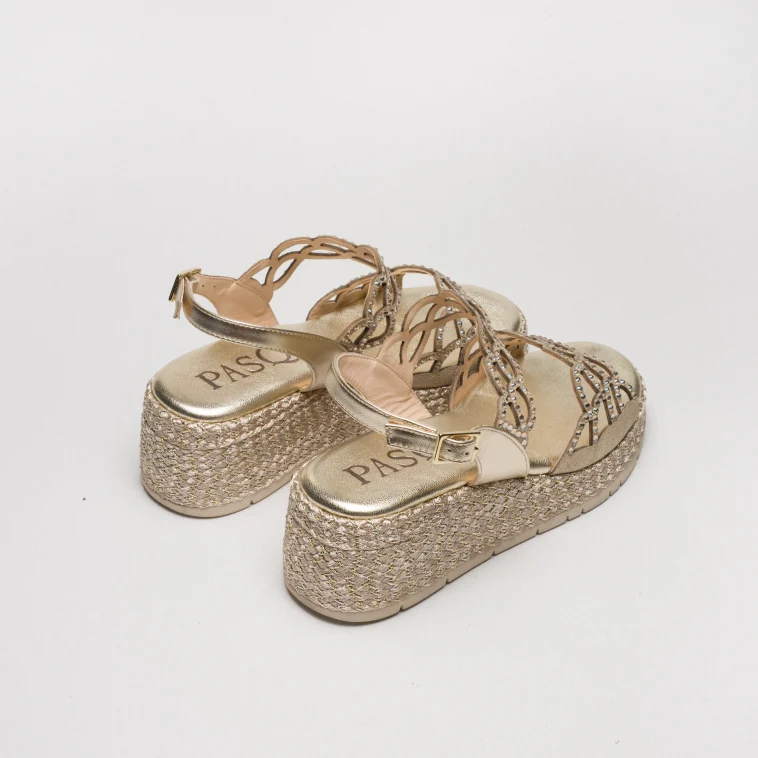 Pasquini Eva sandalo platino zeppa corda 6 cm