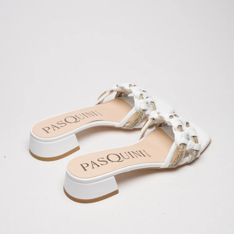 Pasquini Mia sabot bianco con strass tacco 3,5 cm