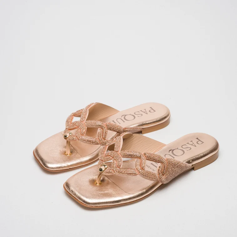 Pasquini Calzature Marta infradito rame rose gold strass