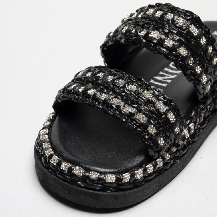 Pasquini City Chic Lea ciabatta nera rafia strass