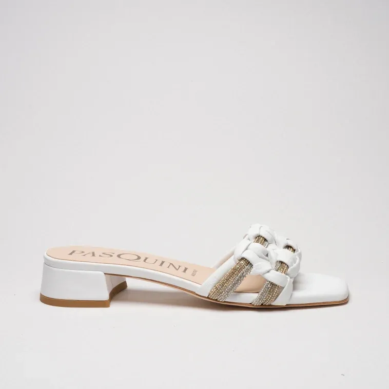 Pasquini Mia sabot bianco con strass tacco 3,5 cm
