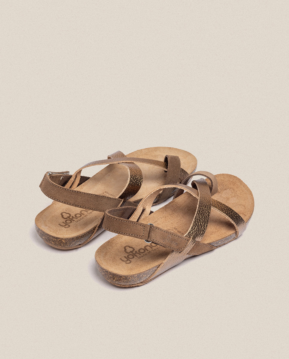 Yokono IBIZA-718 sandalo marrone in pelle con velcro