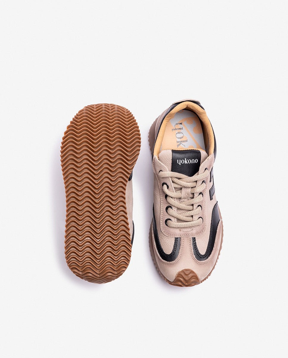 Yokono Guam-001 sneakers donna beige in pelle