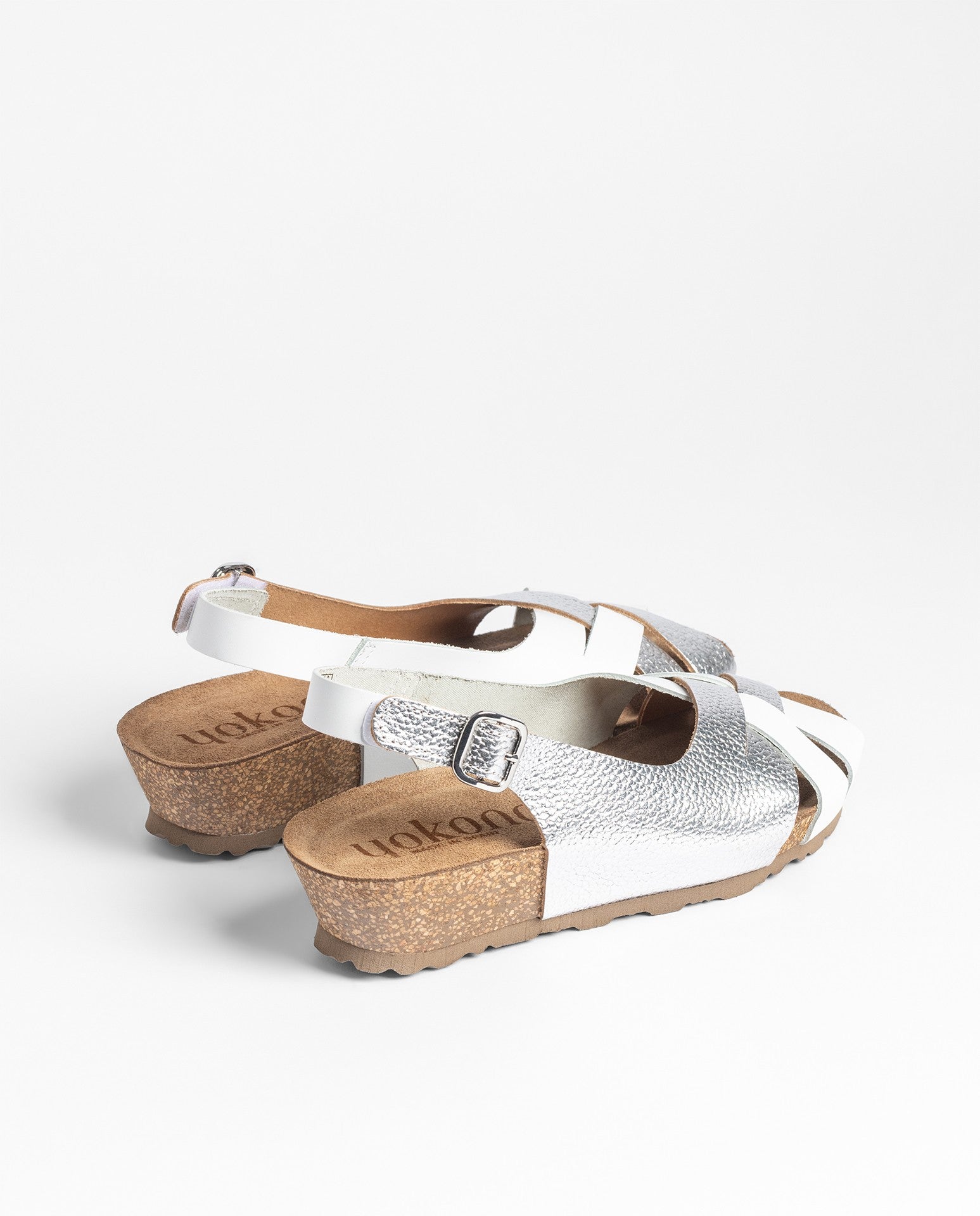 Yokono Monaco-262 sandali con zeppa argento in cuoio