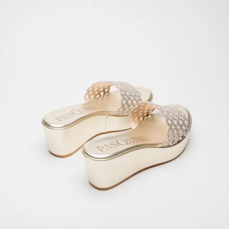 Pasquini Bianca sabot platino con strass zeppa 6 cm