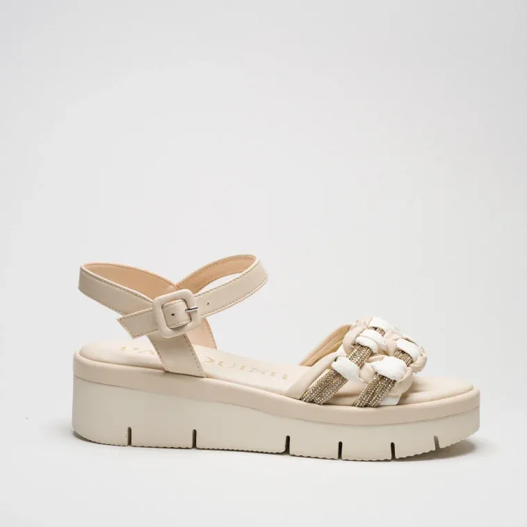 Pasquini Cloe sandalo basso beige avorio con strass oro