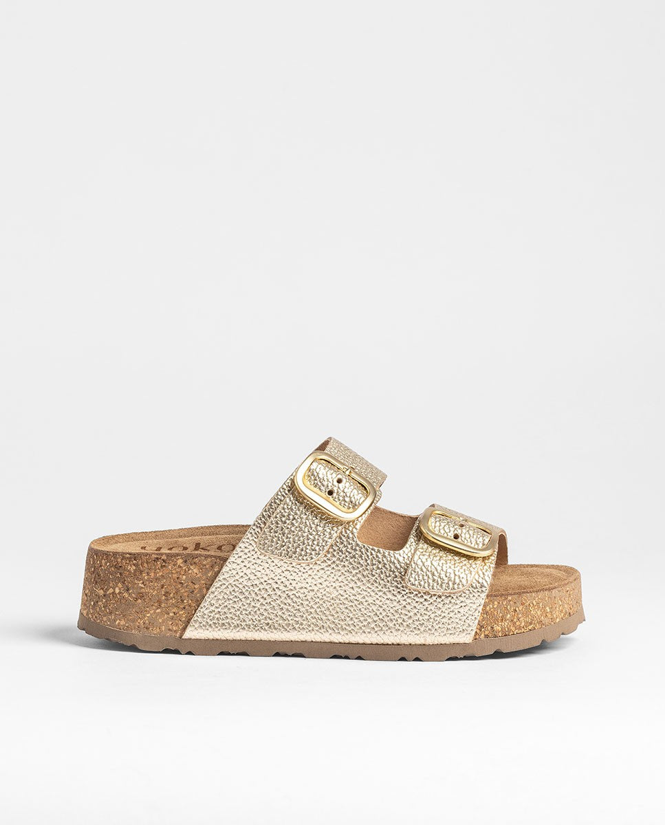 Yokono Wiwi-003 sandali oro in cuoio con plateau