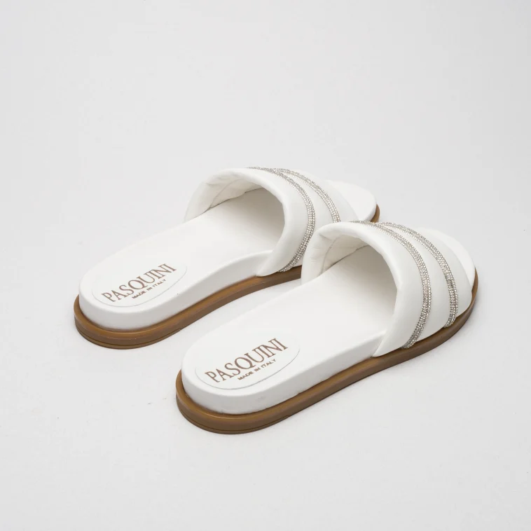 Pasquini Nora ciabatta bianca con strass 2,5 cm