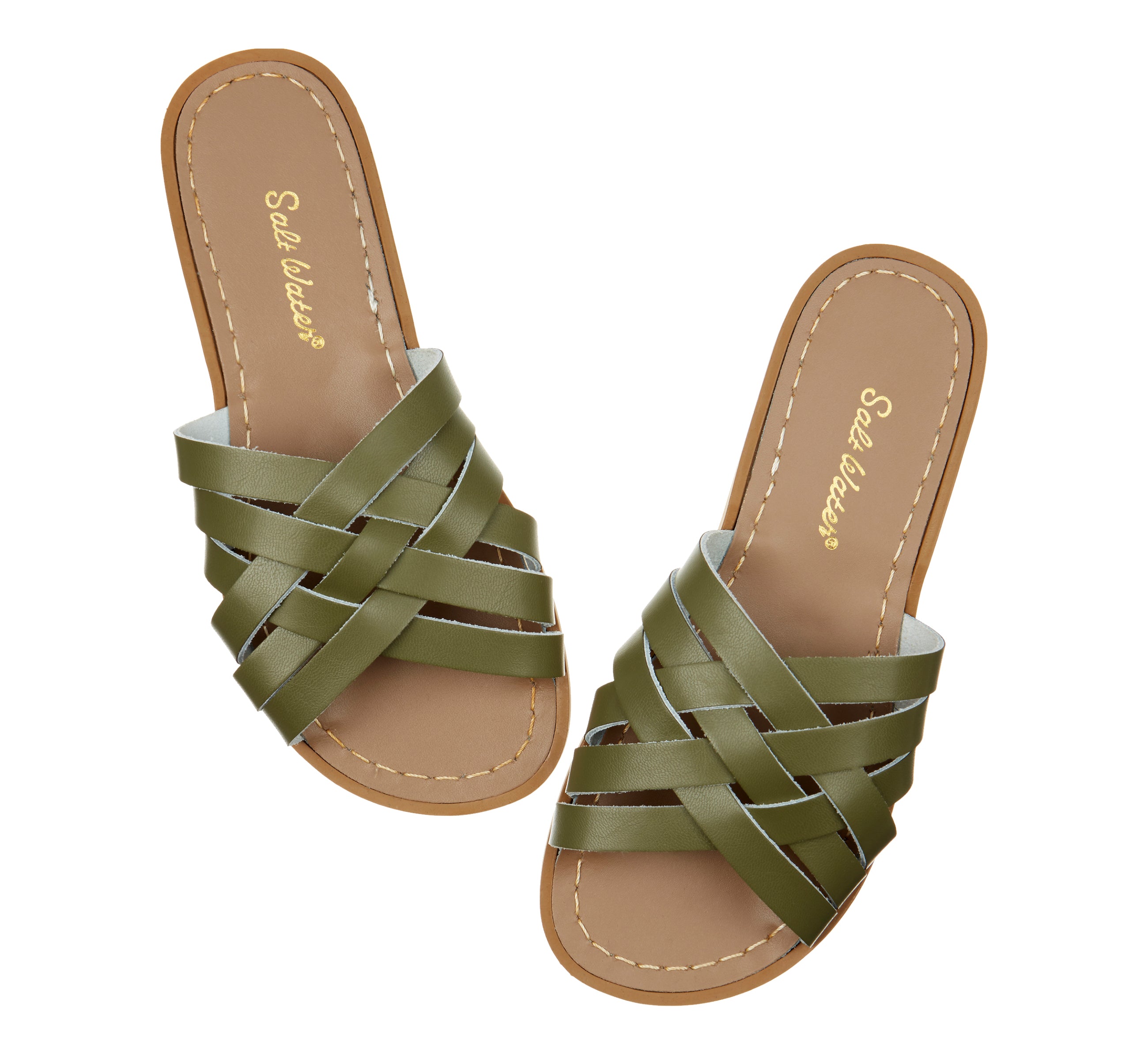 Salt-Water Sandals Retro Slide ciabatte donna verde oliva pelle