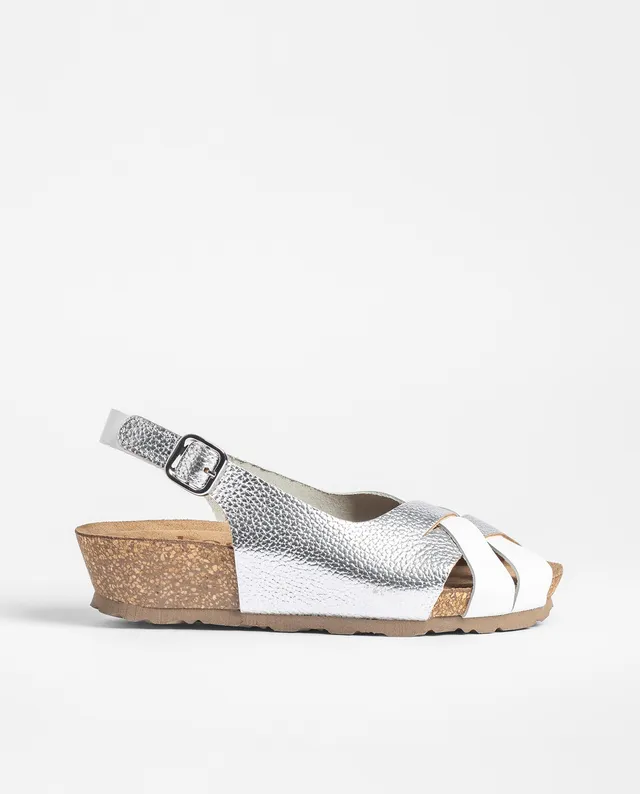 Yokono Monaco-262 sandali con zeppa argento in cuoio
